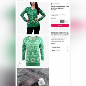 Boston Celtics Womens Light Up V-Neck Bluetooth Sweater Size Large NWT